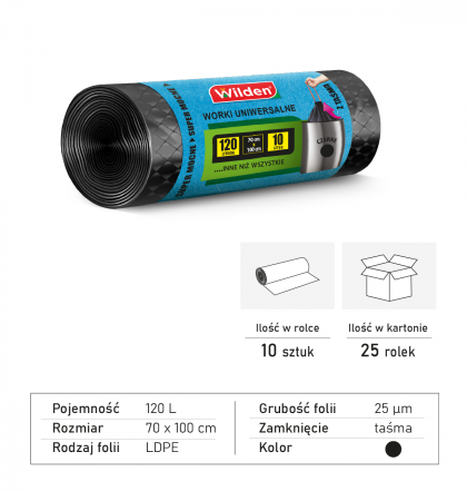 Wilden garbage bags LD 120 liters black with band