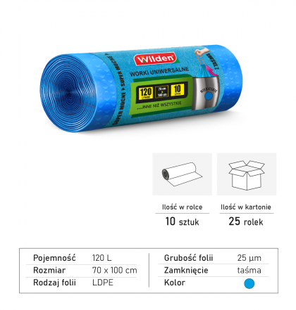 Wilden garbage bags LD 120 liters blue with band