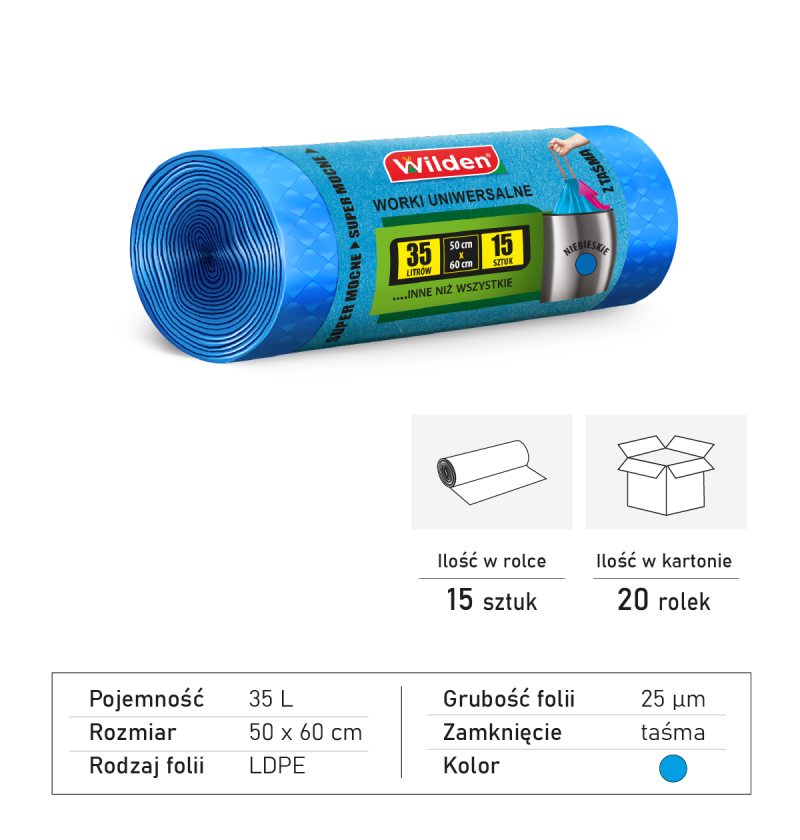 WILDEN Worki LD niebieskie 35/15 z taśmą