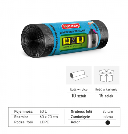 Wilden garbage bags LD 60 liters black with band