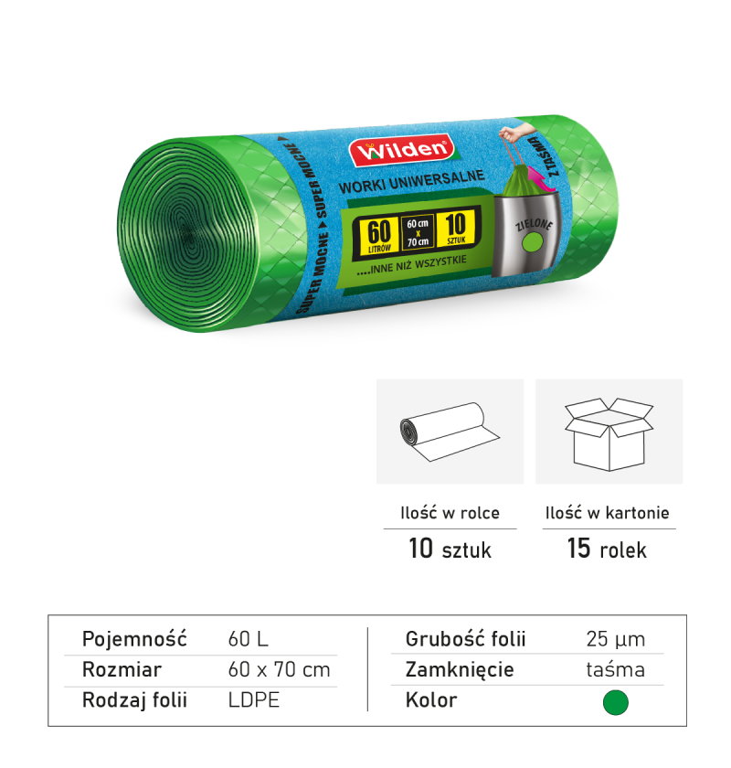 WILDEN Worki LD zielone 60/10 z taśmą