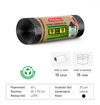 Wilden garbage bags LD 60 liters biodegradable black