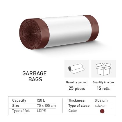 Garbage bags LD 120 liters brown with sticker