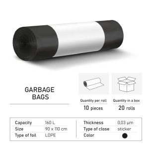 Garbage bags LD 160 liters black with sticker