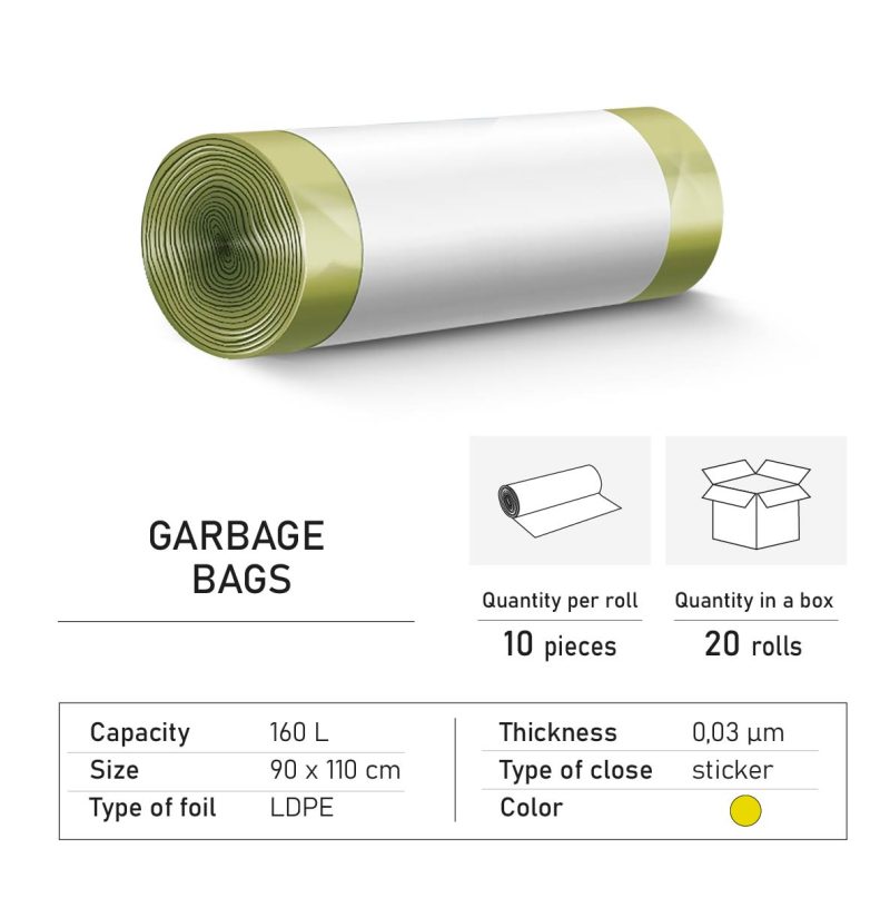 Garbage bags LD 160 liters yellow with sticker