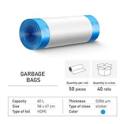 Garbage bags HD 60 liters blue with sticker