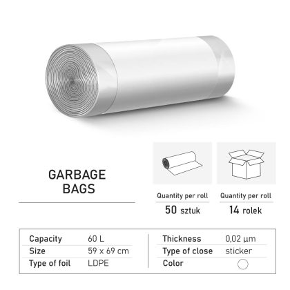 Garbage bags LD 60 liters transparent with sticker