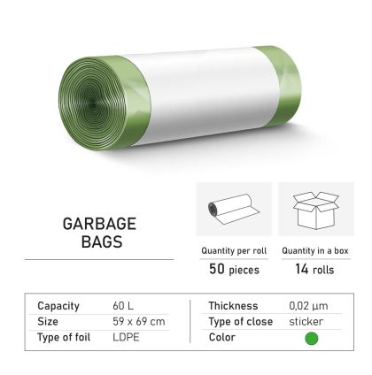 Garbage bags LD 60 liters green with sticker