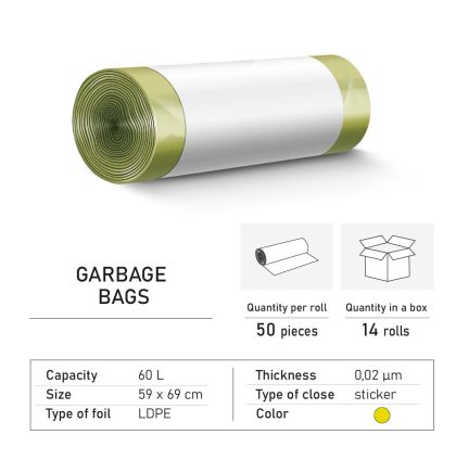 Garbage bags LD 60 liters yellow with sticker